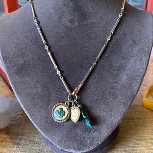 Necklace with Three Vintage Good Luck Charms ☘️